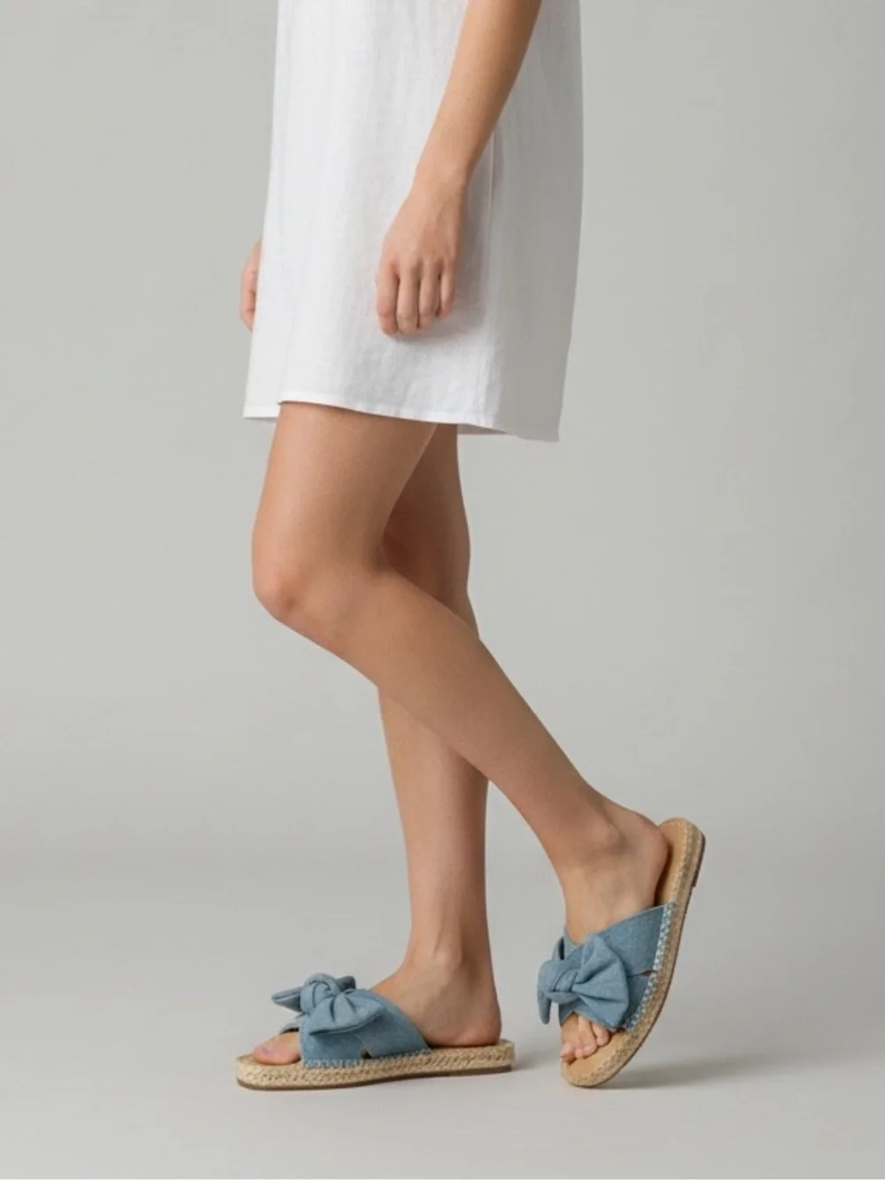 Serra Blue Bow Espadrille Slide Sandals